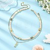 Brass Fish Pendant Natural Butter Jade and Petrified Wood Beaded Double Layer Necklaces NJEW-JN06688-1