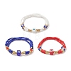 3Pcs 3 Color Evil Eye Lampwork & Glass Seed & Brass Beaded Triple Layer Multi-strand Bracelets Set for Women BJEW-JB09252-1