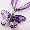 Butterfly Alloy Enamel & Rhinestone Pendant Waxed Cord Necklaces for Women FS-WGA0605-04-1