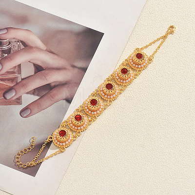 Elegant Crown Alloy Pave Red Cubic Zirconia Flat Round Link Chain Bracelets for Women WQ4062-1