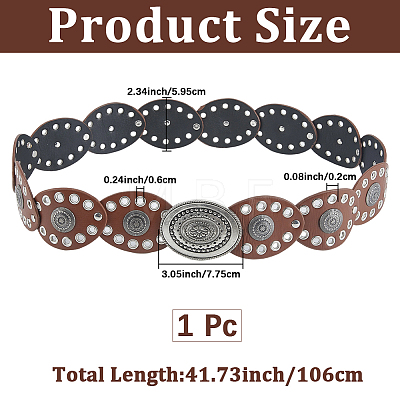 Vintage Alloy & PU Leather Oval Coin Waist Belts AJEW-WH20128-038B-1-1