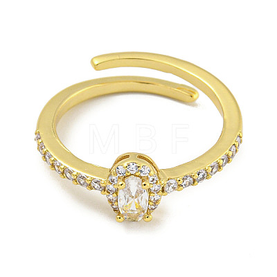 Oval Rack Plating Brass Micro Pave Cubic Zirconia Adjustable Rings for Women RJEW-F162-03G-1