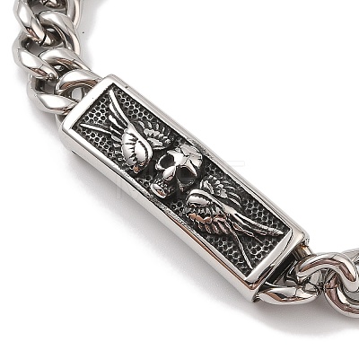 304 Stainless Steel Viking Rectangle with Skull Link Chain Bracelets for Men BJEW-B096-49B-1