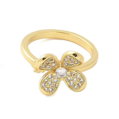 Flower Brass Micro Pave Cubic Zirconia Cuff Ring Components KK-K297-23G-1