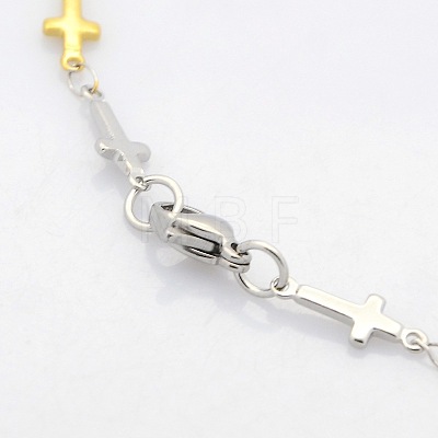 Two Tone Religious Catholic Jewelry 304 Stainless Steel Cross Link Chain Bracelets STAS-O036-09M-1
