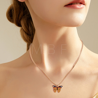 ANATTASOUL 5Pcs 5 Colors Butterfly Alloy Enamel Pendant Necklaces for Women NJEW-AN0001-80-1