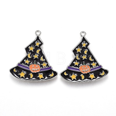 Halloween Theme Witch Hat Alloy Enamel Pendants X-ENAM-J649-11P-02-1