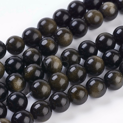 Natural Golden Sheen Obsidian Beads Strands L-G-C076-8mm-5-1
