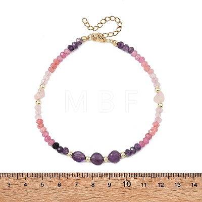 Dyed Natural Malaysia Jade & Rose Quartz & Chevron Amethyst Beads Beaded Anklets for Women AJEW-AN00832-01-1