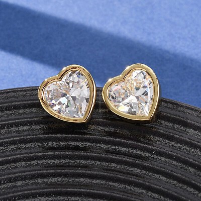 Brass Cubic Zirconia Stud Earrings for Women EJEW-F418-09G-1