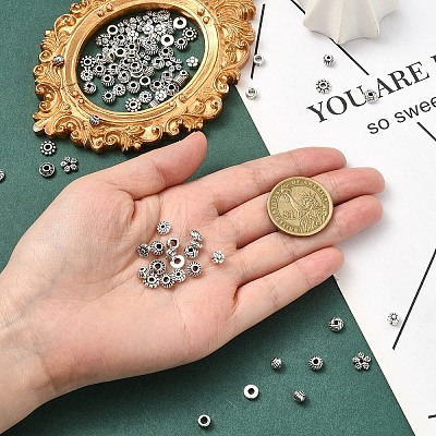 100Pcs 10 Styles Tibetan Style Alloy Spacer Beads TIBEB-YW0001-14-1-1