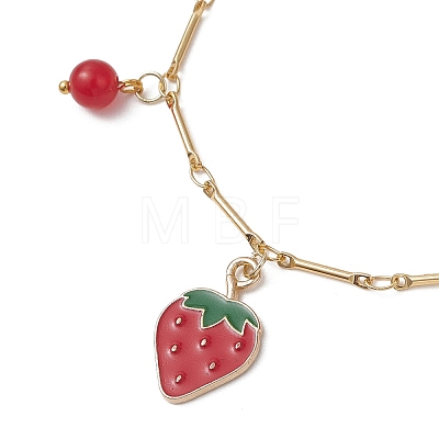 Strawberry Alloy Enamel Charm Bracelets BJEW-JB13143-1