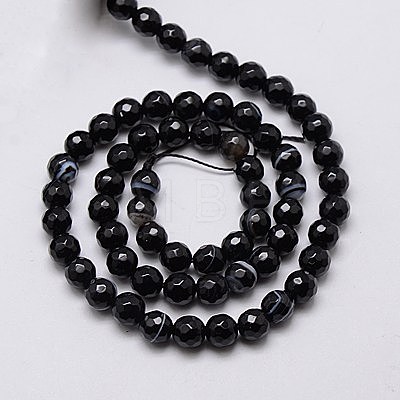 Natural Black Striped Agate/Banded Agate Beads Strands X-G-G581-6mm-03-1