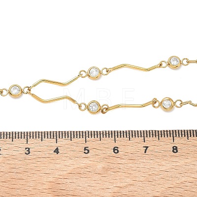 304 Stainless Steel Pave Clear Cubic Zirconia Flat Round Wavy Bar Link Chain Lariat Y Necklaces for Women NJEW-G200-01G-1