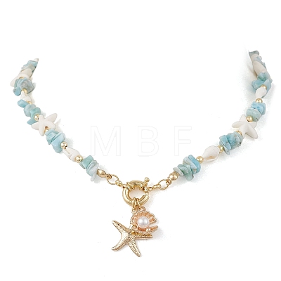 Ocean 304 Stainless Steel Starfish & Alloy Shell Shape Pendant Necklaces NJEW-JN06291-1