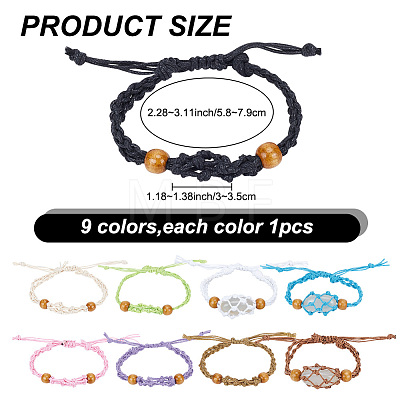   9Pcs 9 Colors Waxed Cotton Cord Braided Bracelets BJEW-PH0004-34B-1