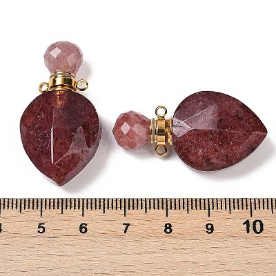 Natural Strawberry Quartz Faceted Teardrop Bottle Pendants G-A225-02G-06-1