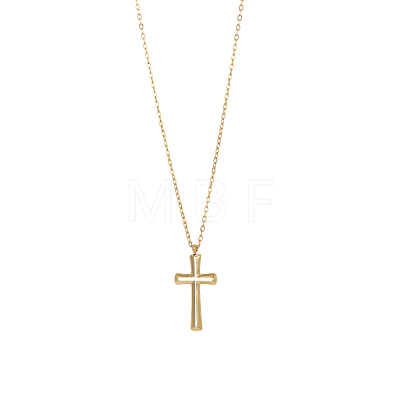 Hollow Cross 304 Stainless Steel Pendant Necklaces Ion Plating(IP) STAS-OY010-08G-1