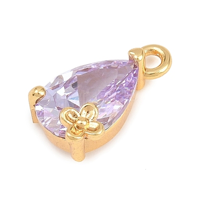 Brass Micro Pave Cubic Zirconia Charms KK-D265-01B-G-1