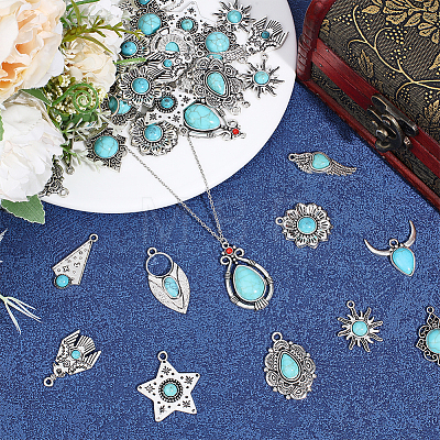 48Pcs 12 Styles Dyed Synthetic Turquoise Pendants FIND-ME0003-33-1