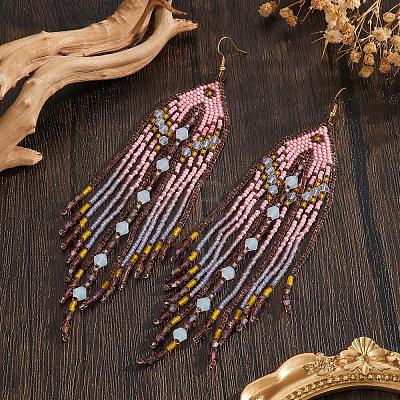Handmade Glass Seed Beads Tassel Dangle Earrings TU7843-1