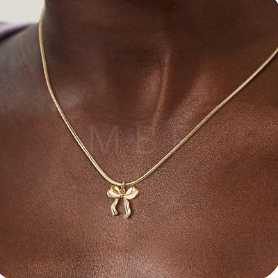 Bowknot Brass Pendant Necklaces for Women WG5C793-01-1