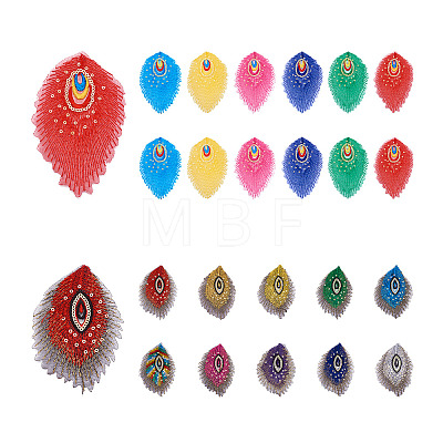 32Pcs 16 Style Peacock Feathers Polyester Embroidery Cloth Self Adhesive Patches DIY-PJ0001-26-1