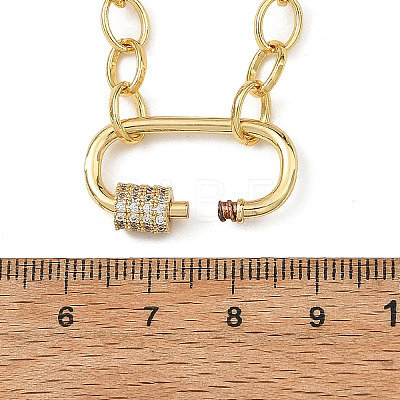 Brass Cable Chain Necklaces with Brass Micro Pave Clear Cubic Zirconia Oval Screw Carabiner Lock Charms NJEW-JN06422-1
