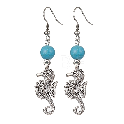 Synthetic Turquoise Beaded Dangle Earrings EJEW-JE05496-1