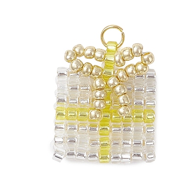 4Pcs 4 Colors Glass Seed Beaded Christmas Gift Pendants PALLOY-MZ00899-1