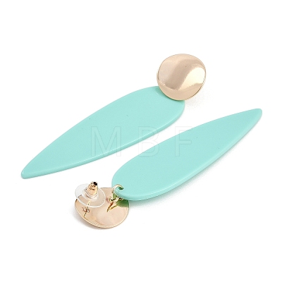 Brass Resin Teardrop Stud Earrings for Women EJEW-U030-01G-01-1