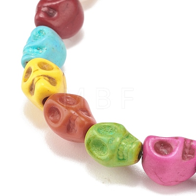 Synthetic Turquoise(Dyed) Skull Beaded Stretch Bracelet BJEW-JB08054-1