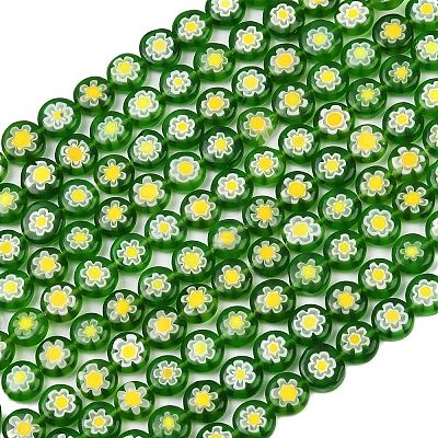 Handmade Millefiori Glass Flat Round Bead Strands LK-P011-21-1