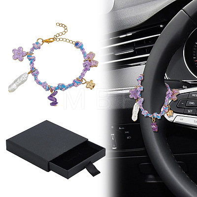 Natural Amethyst & Acrylic Imitation Pearl & Alloy Enamel Beads Charm Bracelets for Women HJEW-OC00402-1