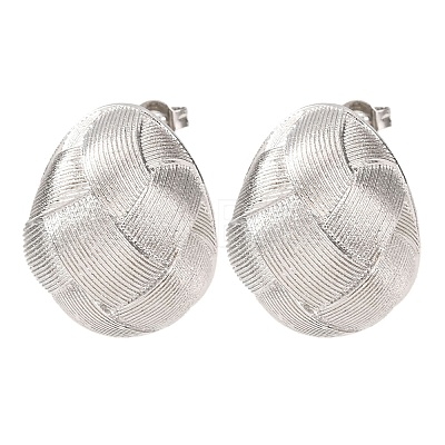 Woven Oval Brass Stud Earrings EJEW-D351-06P-1