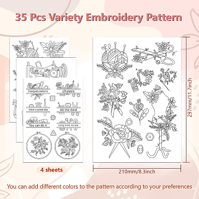 4 Sheets 11.6x8.2 Inch Stick and Stitch Embroidery Patterns DIY-WH0455-168-1