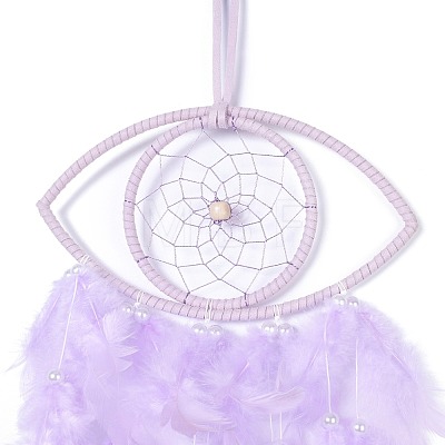Handmade Eye Woven Net/Web with Feather Wall Hanging Decoration HJEW-K035-04B-1
