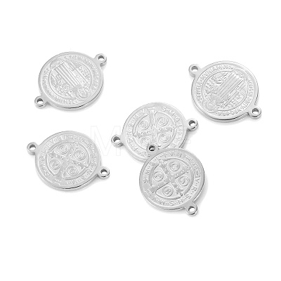 Anti-Tarnish Stainless Steel Flat Round Connector Charms PW-WGBC551-09-1