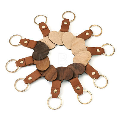 10Pcs 2 Style Wooden & Imitation Leather Pendant Keychain KEYC-TA0001-23-1