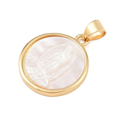 Natural White Shell Flat Round Pendants KK-F919-42C-G02-1