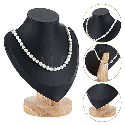 Bust PU Leather & Wooden Necklace Display Stands NDIS-WH0020-02A-02-1