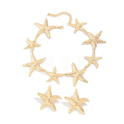 Starfish Iron Link Chain Necklaces & Stud Earrings Sets FS-WG81930-01-1