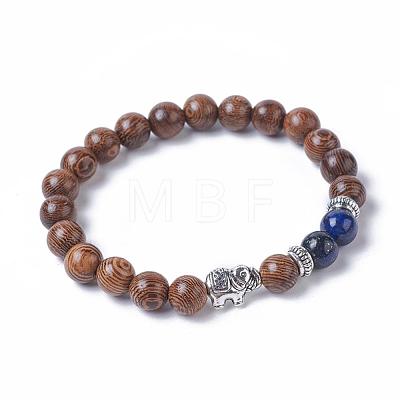 Dyed Wood Round Beads Stretch Bracelets BJEW-JB04839-1