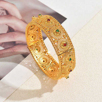 Vintage Hollow Brass Micro Pave Cubic Zirconia Filigree Bangles MT8136-1-1