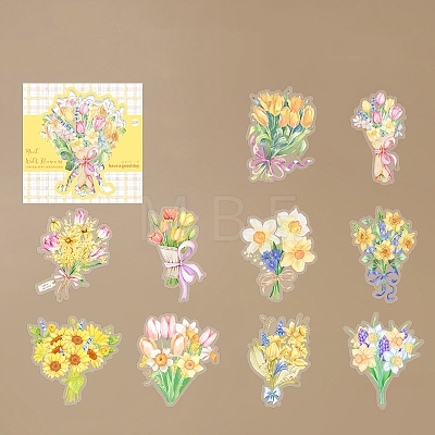 Flower 20Pcs 10 Styles PET Self-Adhesive Stickers PW-WG54EE9-02-1