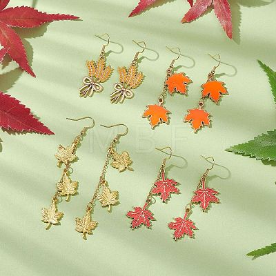 8 Pairs 8 Styles Maple Leaf Alloy Enamel Dangle Earrings EJEW-JE06137-1