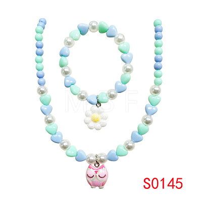 Plastic Beaded Pendant Necklace & Beaded Charm Bracelet FS-WG6D3EF-03-1