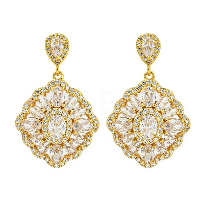 Brass Micro Pave Cubic Zirconia Dangle Stud Earrings EJEW-H014-01G-01-1