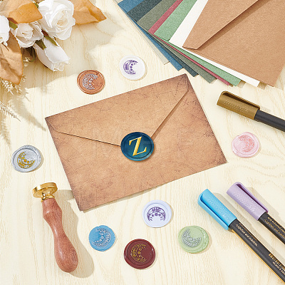 Brass Wax Seal Stamp with Wood Handle AJEW-WH0412-0321-1