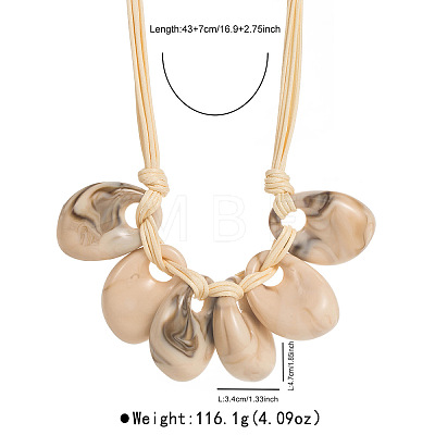 Exaggerated Oval Resin Pendant Waxed Cord Bib Necklaces for Women FS-WG15354-01-1